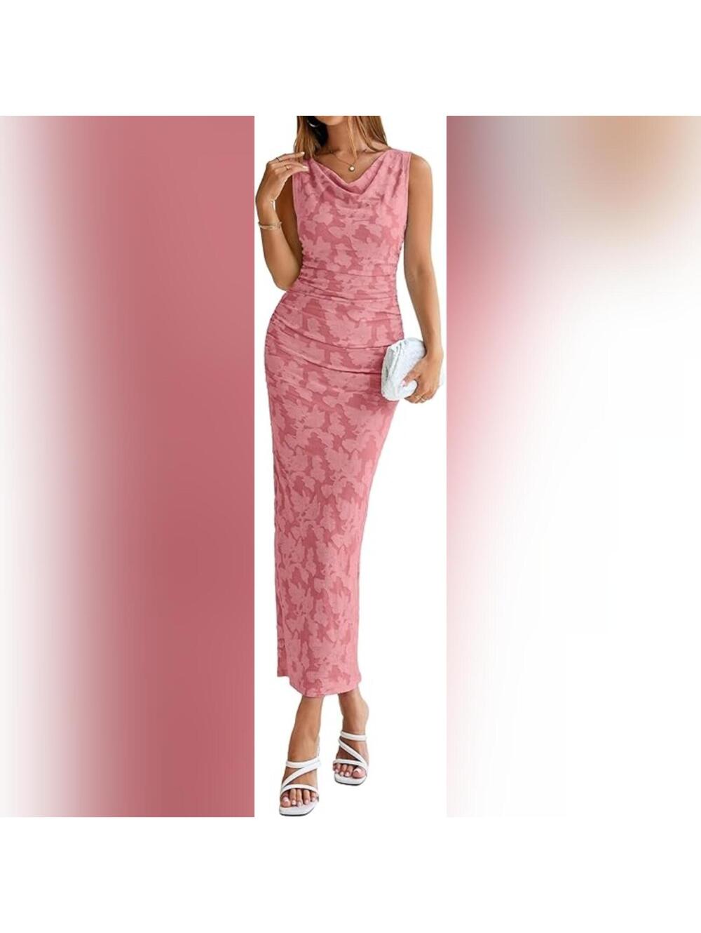 NWT Simplee Summer Floral Sleeveless Cowl Neck Elegant Maxi Bodycon Dress, S